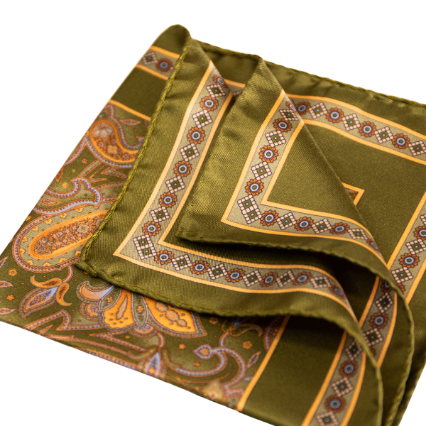 Pocket Square Alter Knabe - "Big Olive Paisley"