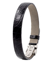 Hirsch SOBEK Leder aus Alligatorflanke in schwarz Leder Armband in schwarz aus echtem Leder mit Verschluss  für Sie und Ihn Unisex komfortabel zu tragen da der innen Ring aus gerautes Leder ist die Edelstahlschließe ist einstellbar Luxus in Vorarlberg Geschenkideen