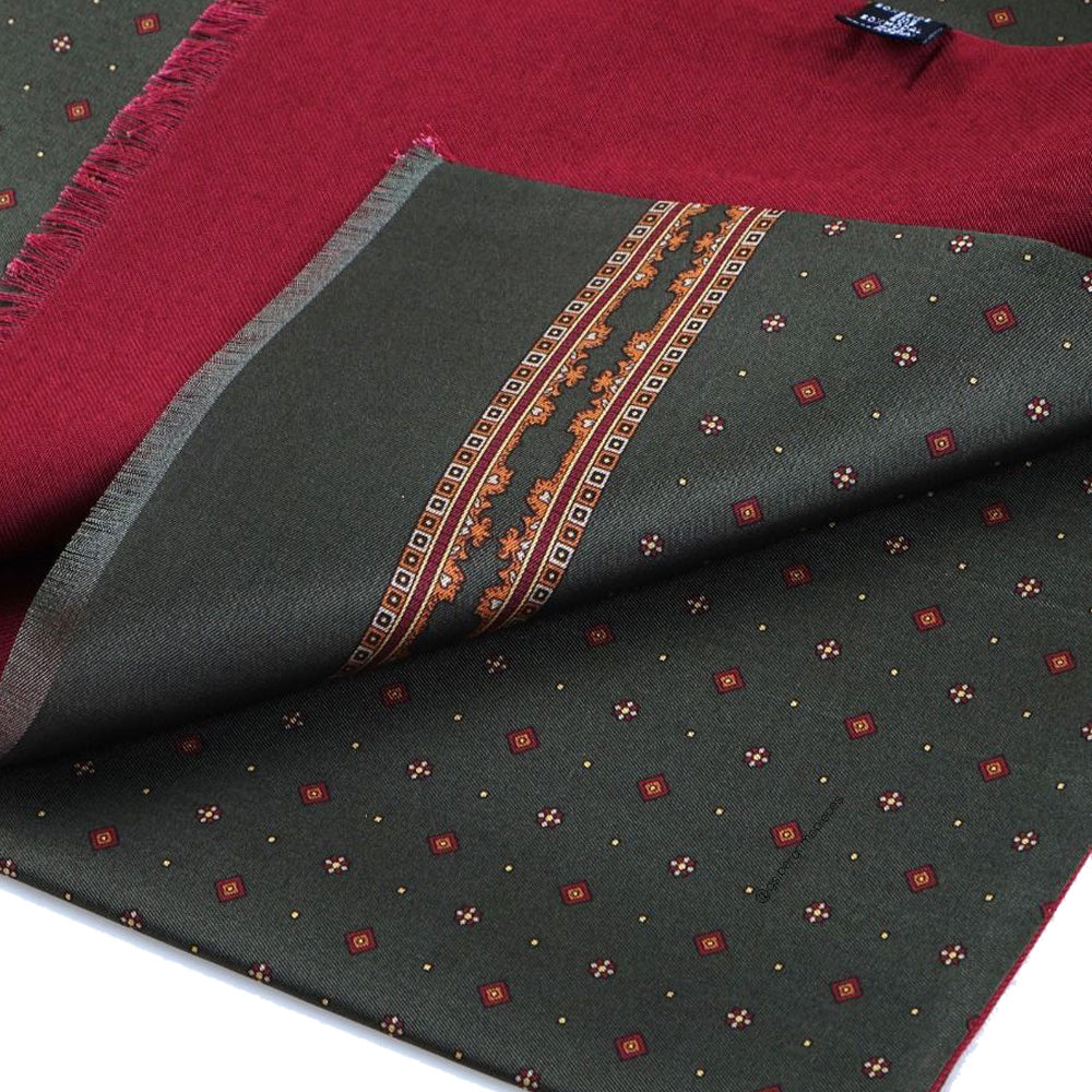 50/50 Silk & Wool Scarf Alter Knabe - OLIVA ROSSO BAROLO