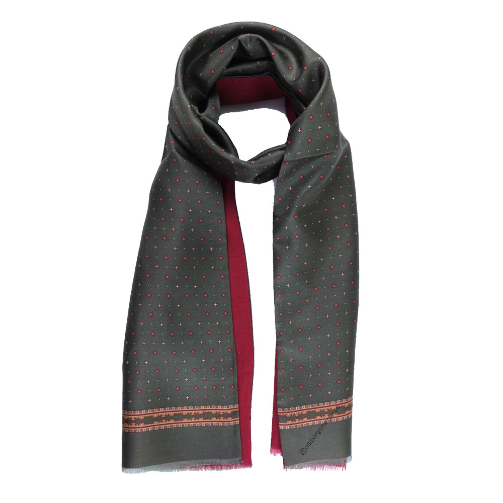 50/50 Silk & Wool Scarf Alter Knabe - OLIVA ROSSO BAROLO